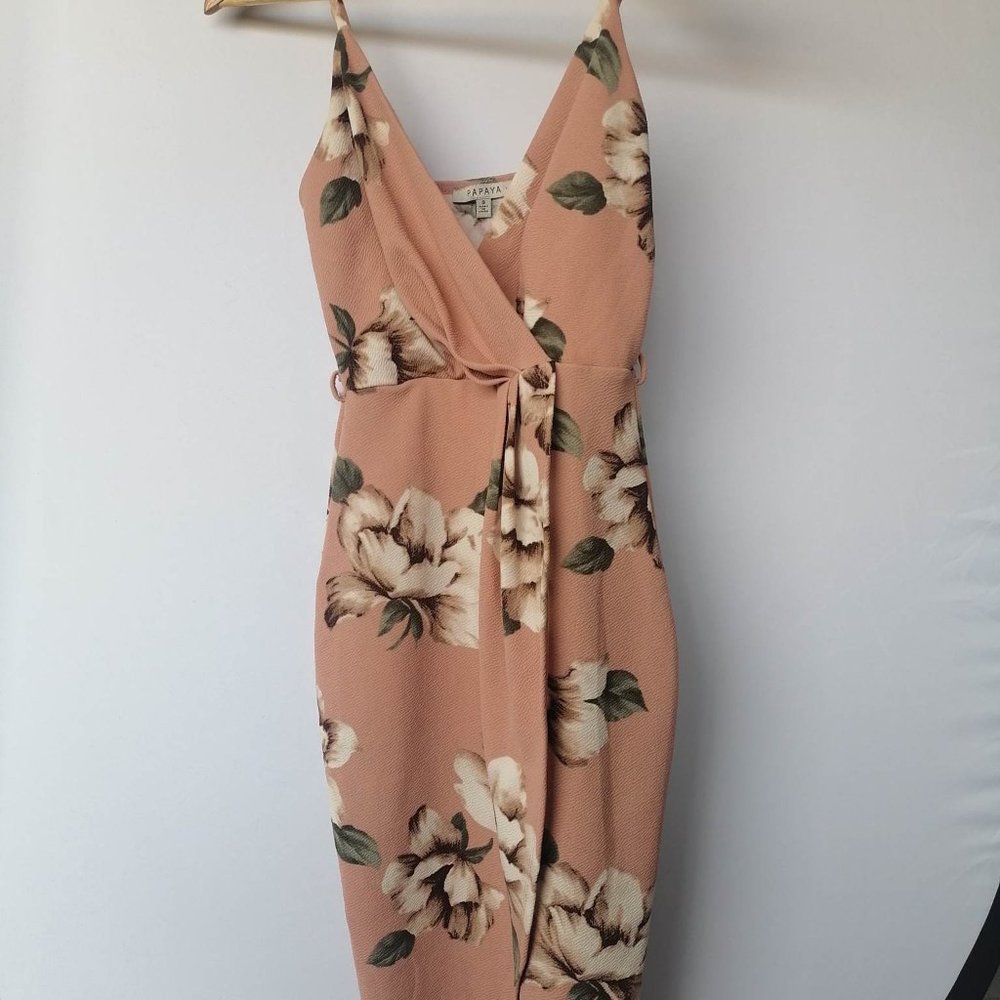 FLORAL PAPAYA PINK MIDI DRESS SMALL